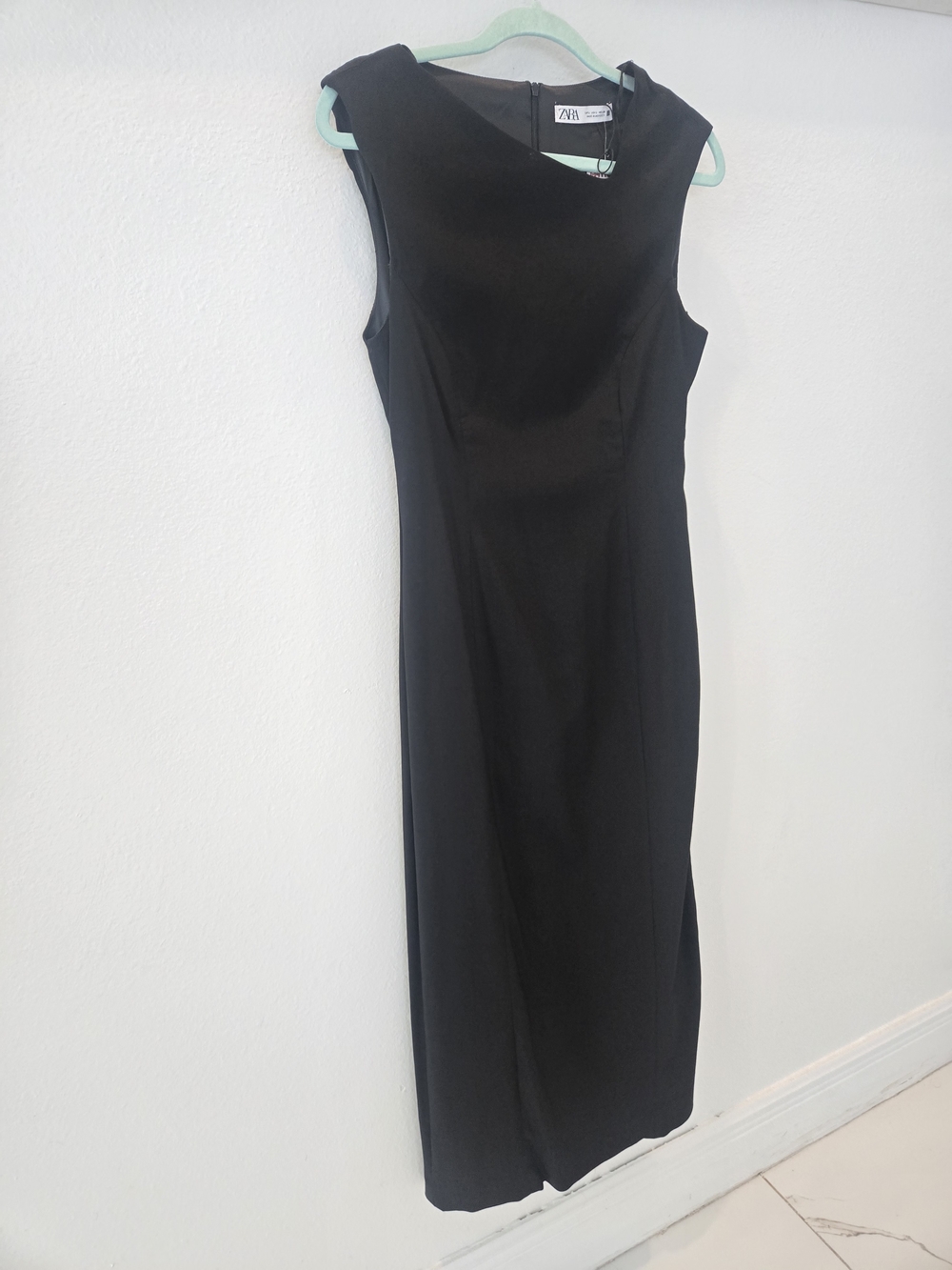 Zara black midi dress in L with side cut outs and asymmetric neck line New - Picture 9 of 16